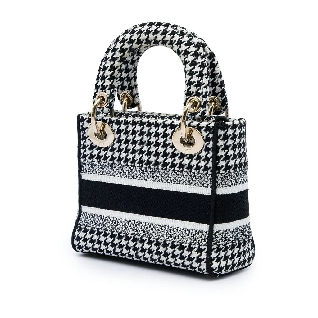 Dior Mini Embroidered Canvas Houndstooth Lady D Lite White Canvas Good - Back View