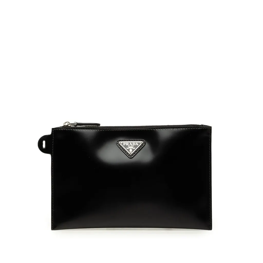Prada Spazzolato Leather Clutch Black Leather Very good - Front View