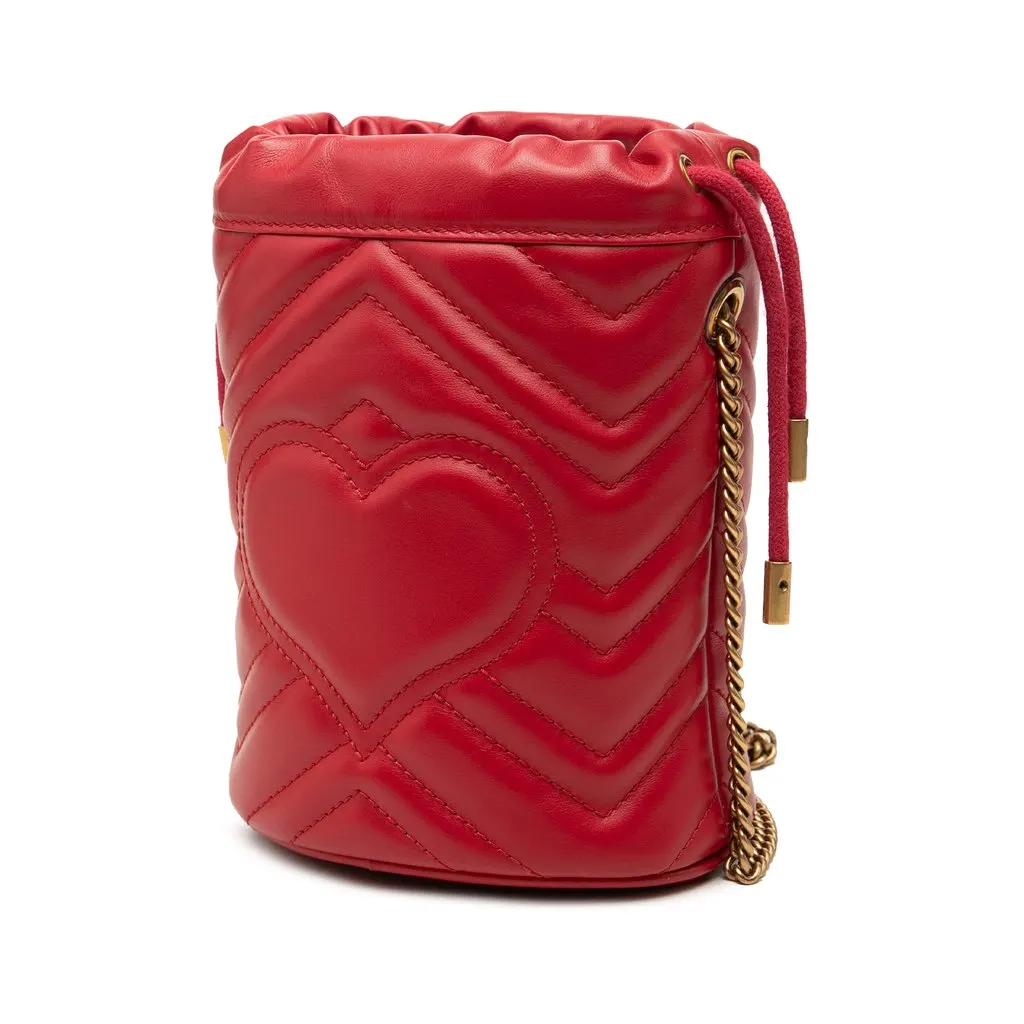 Gucci Small GG Marmont Matelasse Calfskin Bucket Bag Red Leather Very good - Back View