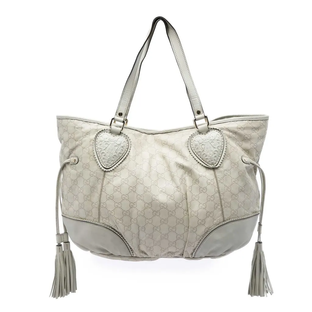 Gucci Large Guccissima Tribeca Tote White Leather Very good - Front View