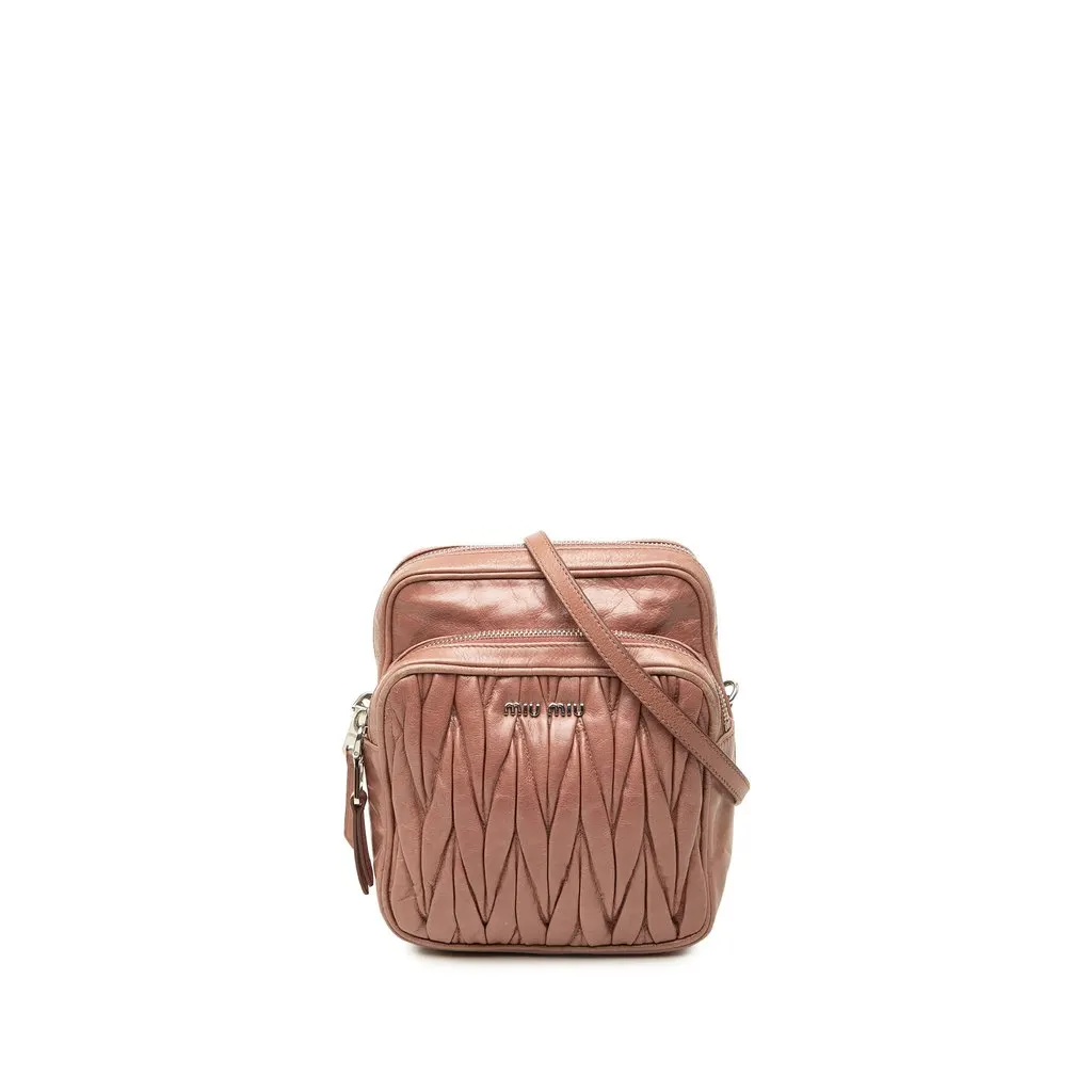 Miu Miu Matelasse Nappa Crossbody Brown Leather Very good - Front View