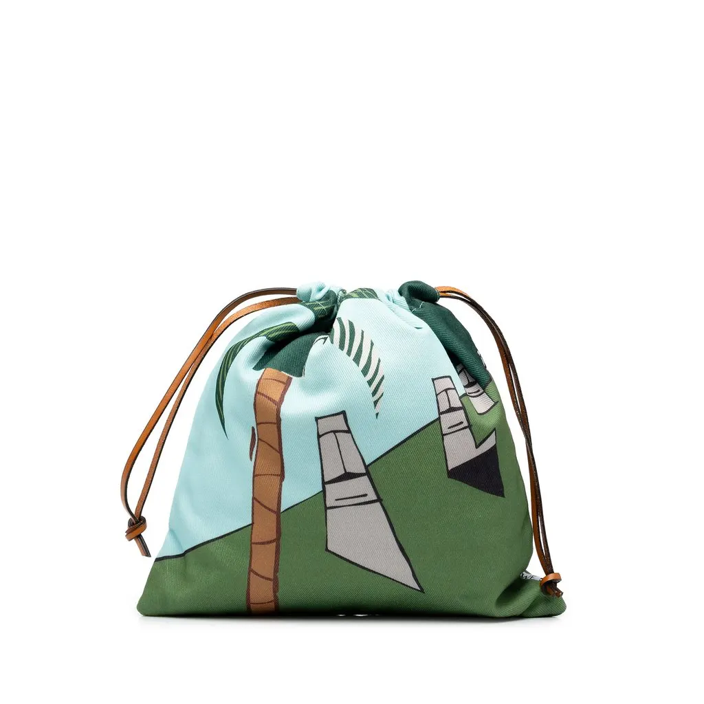 Loewe Ken Price Canvas Easter Island Print Drawstring Pouch Green Canvas Very good - Front View