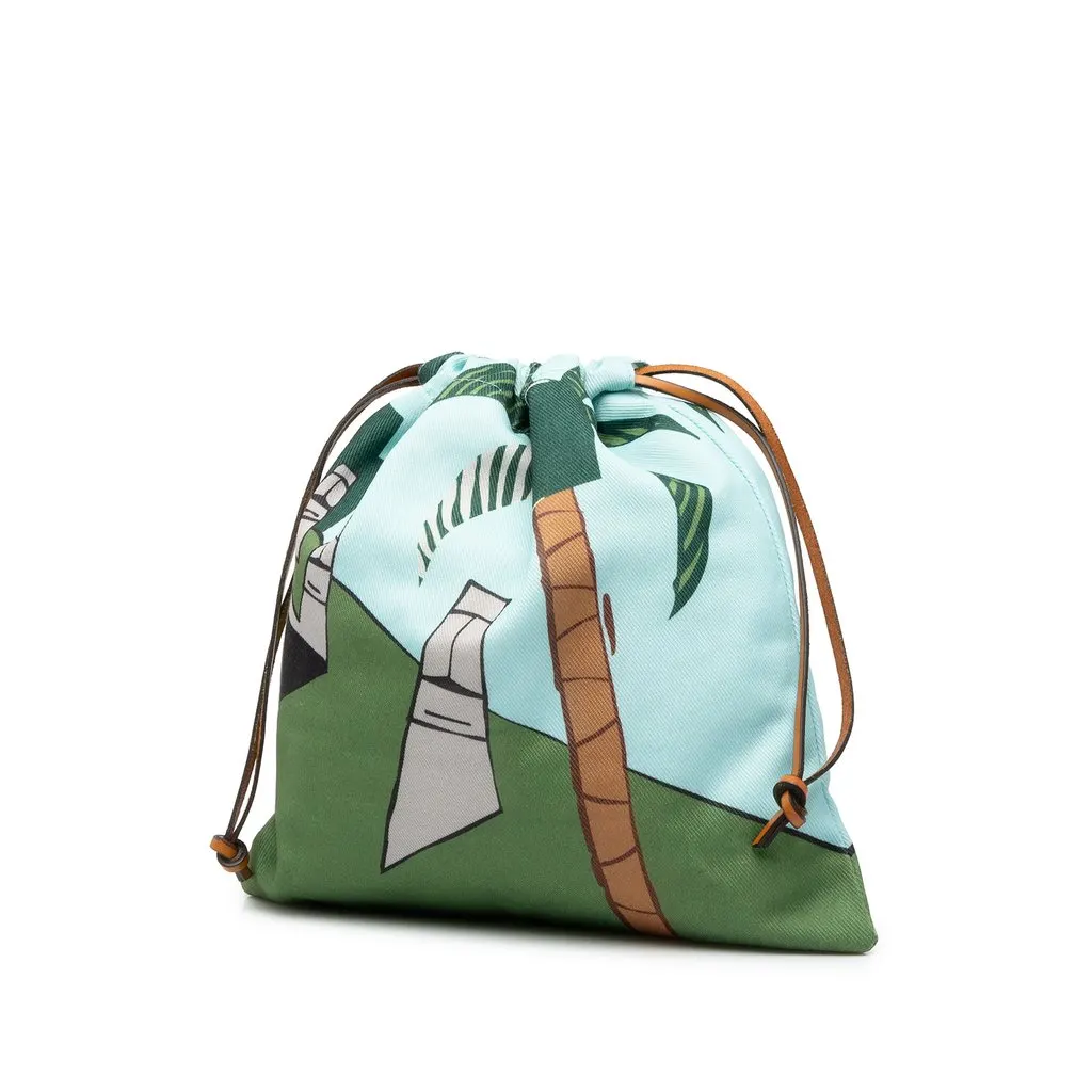 Loewe Ken Price Canvas Easter Island Print Drawstring Pouch Green Canvas Very good - Back View