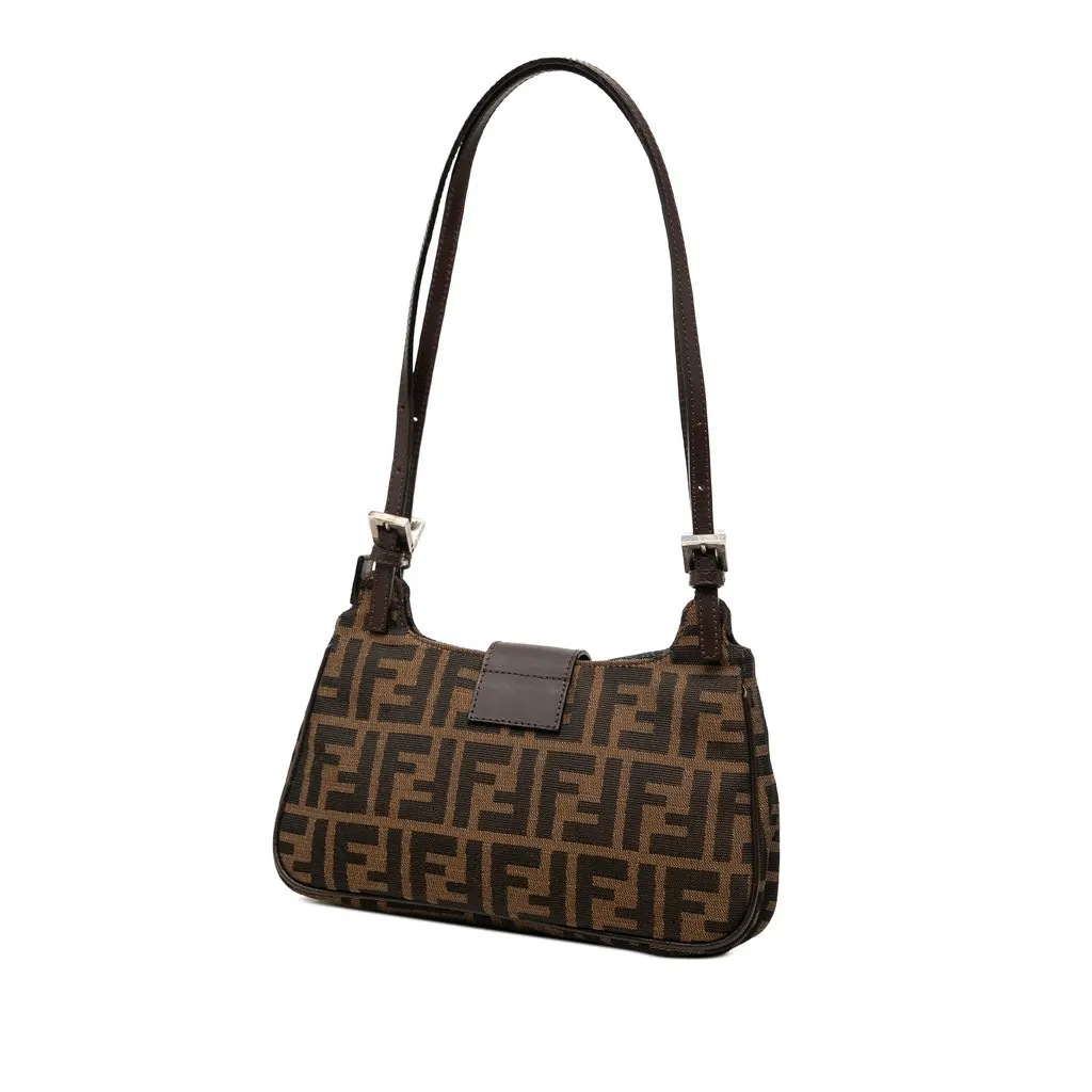 Fendi Zucca Canvas Shoulder Bag Brown Very good - Back View