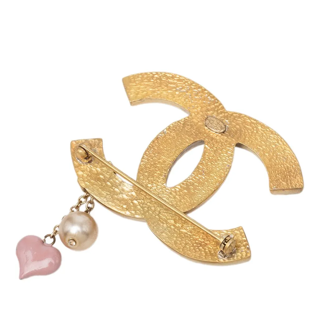 Chanel CC Gold Plated Enamel and Faux Pearl Brooch Gold Metal Very good - Back View