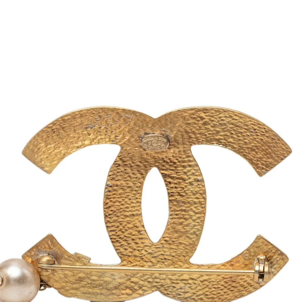 Chanel CC Gold Plated Enamel and Faux Pearl Brooch Gold Metal Very good - Inside View