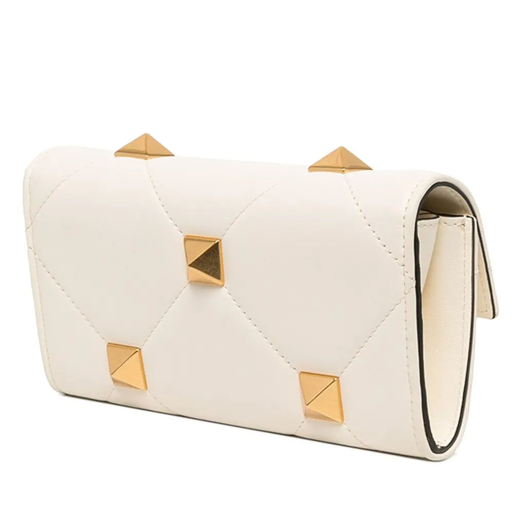 Valentino Nappa Roman Stud Wallet On Chain White Leather Very good - Back View