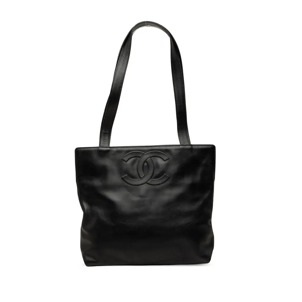 Chanel CC Lambskin Shopping Tote Black Leather Very good - Front View