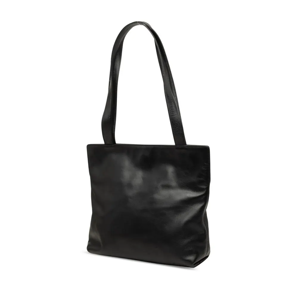 Chanel CC Lambskin Shopping Tote Black Leather Very good - Back View