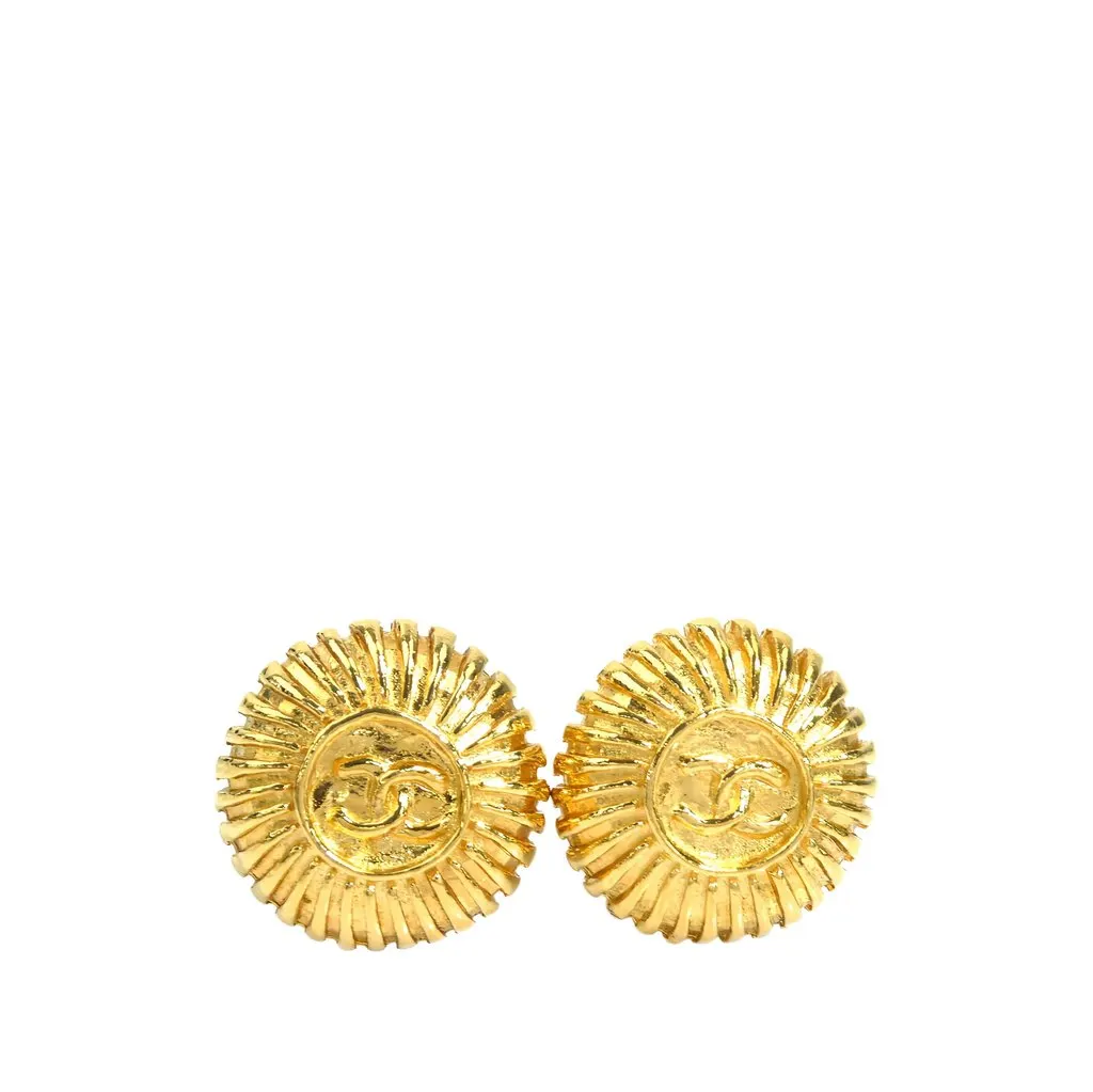 Chanel CC Gold Plated Sunburst Clip On Earrings