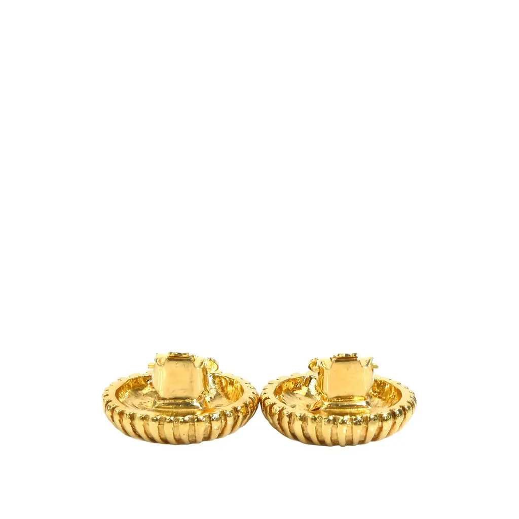 Chanel CC Gold Plated Sunburst Clip On Earrings Gold Metal Very good - Inside View