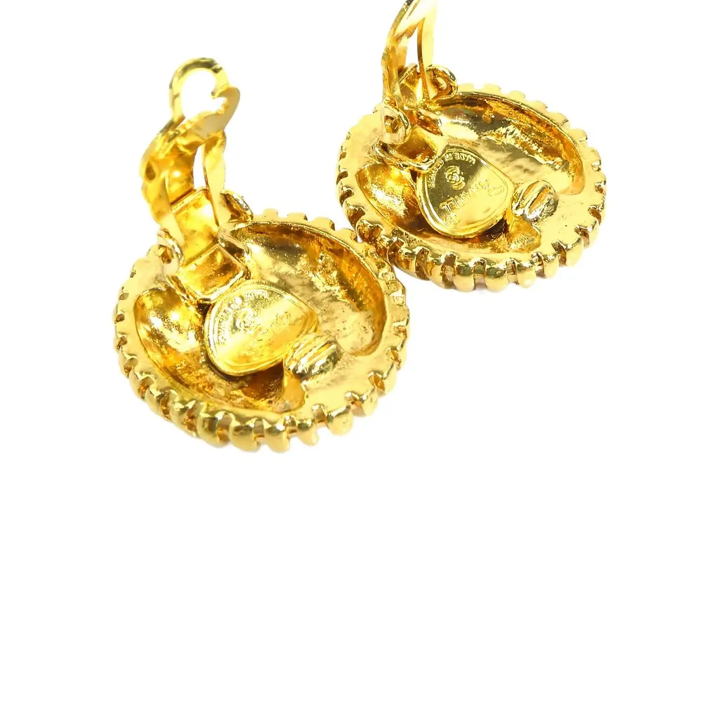 Chanel CC Gold Plated Sunburst Clip On Earrings Gold Metal Very good - Box View