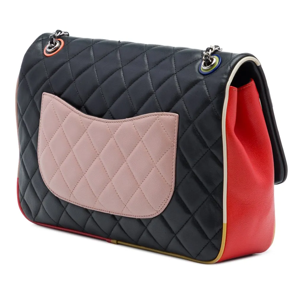 Chanel Jumbo Quilted Lambskin Acrylic Cuba Color Flap Black Leather Very good - Back View