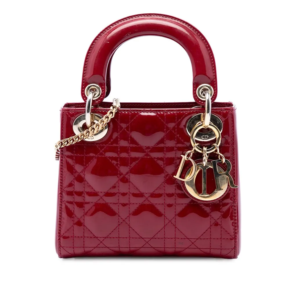 Dior Mini Patent Cannage Lady Dior Red Leather Very good - Front View