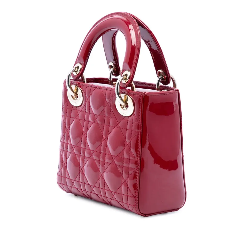 Dior Mini Patent Cannage Lady Dior Red Leather Very good - Back View