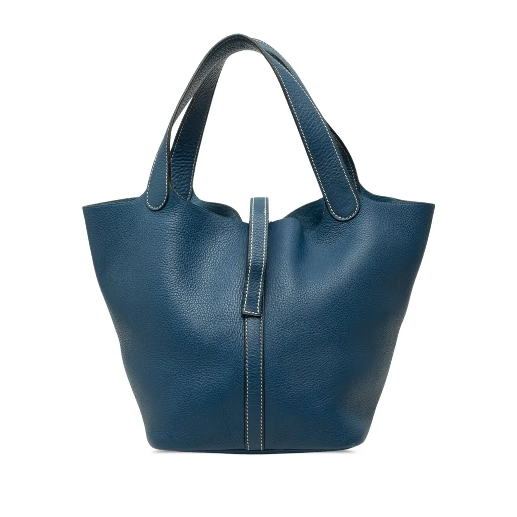 Hermès Clemence Picotin 18 Blue Leather Good - Front View