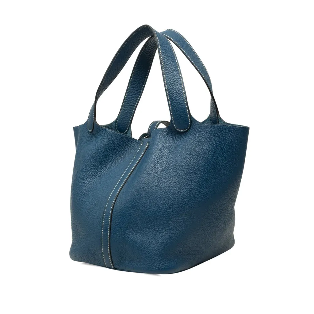 Hermès Clemence Picotin 18 Blue Leather Good - Back View