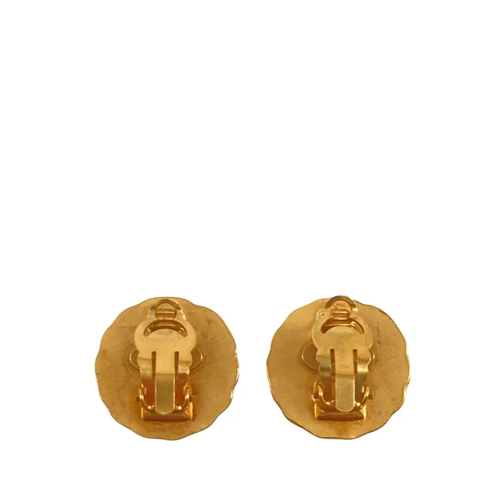 Chanel CC Gold Plated Sunburst Round Clip On Earrings Gold Metal Very good - Back View