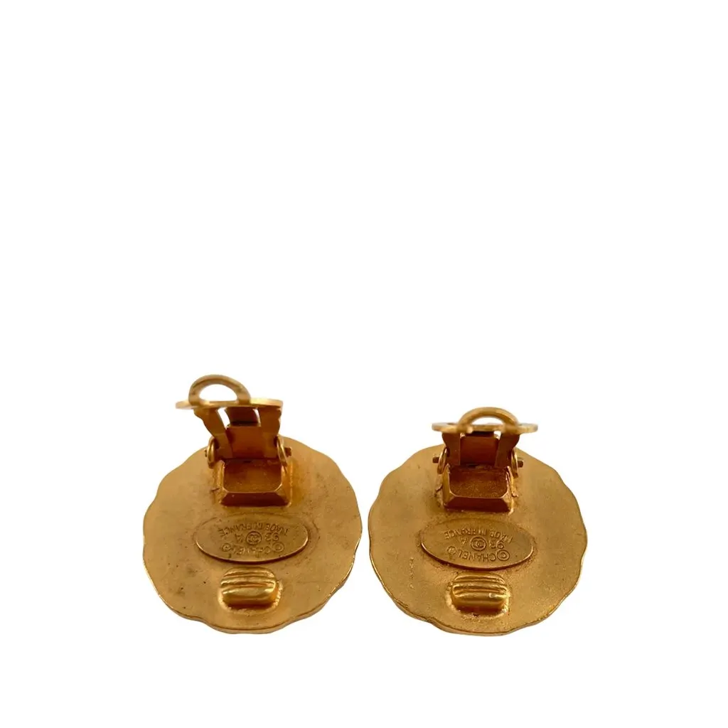 Chanel CC Gold Plated Sunburst Round Clip On Earrings Gold Metal Very good - Inside View