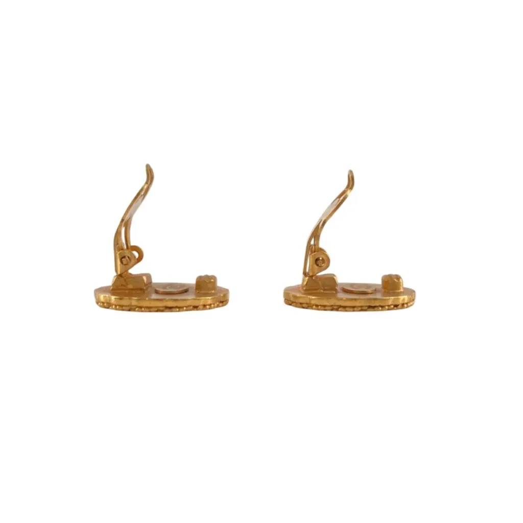 Chanel CC Gold Plated Sunburst Round Clip On Earrings Gold Metal Very good - Box View