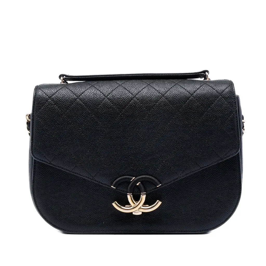 Chanel Paris Cuba Medium Quilted Caviar Thread Around Flap Black Leather Very good - Front View