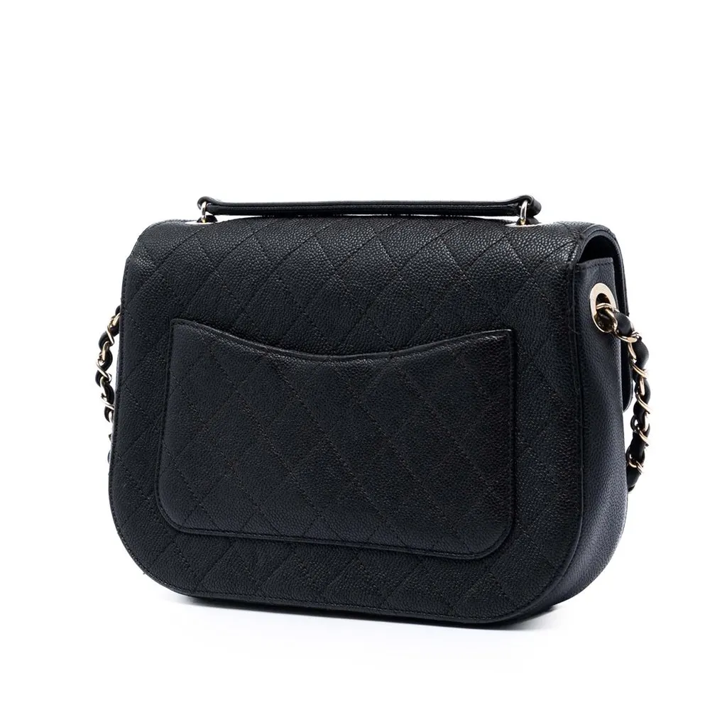 Chanel Paris Cuba Medium Quilted Caviar Thread Around Flap Black Leather Very good - Back View