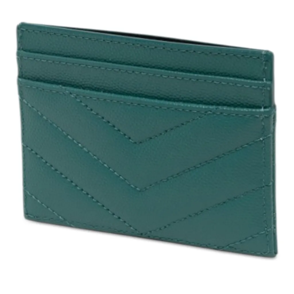Saint Laurent Grain De Poudre Monogram Cassandre Card Case Green Leather Never worn - Back View