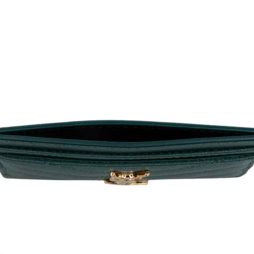 Saint Laurent Grain De Poudre Monogram Cassandre Card Case Green Leather Never worn - Model View
