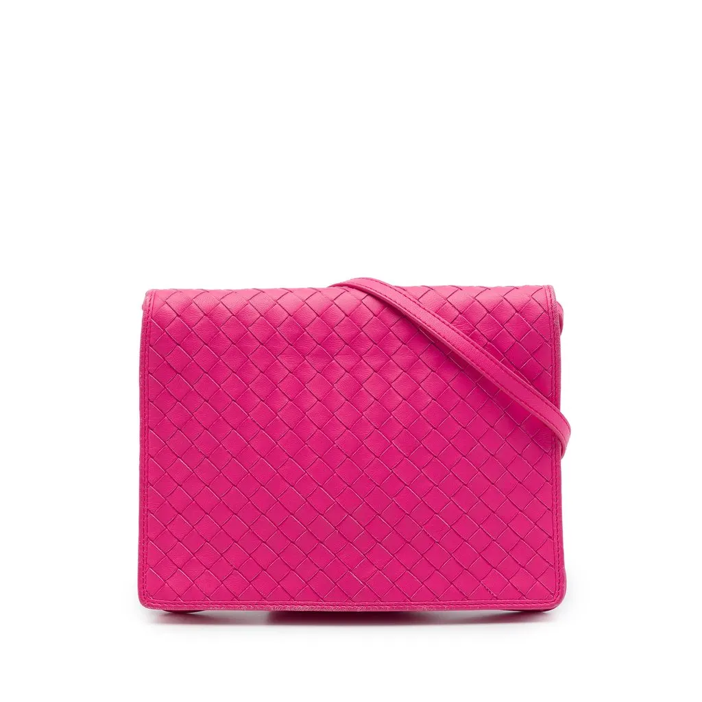 Bottega Veneta Nappa Intrecciato Flap Crossbody Pink Leather Good - Front View