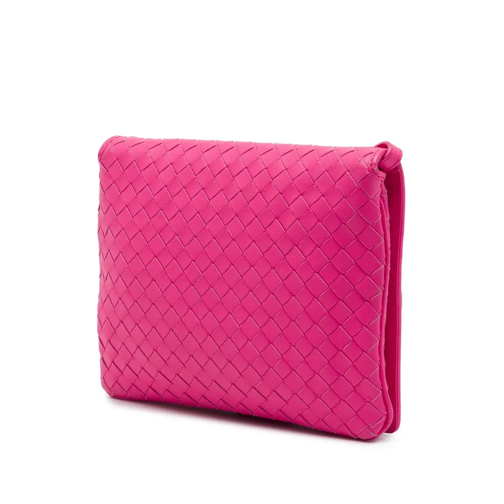 Bottega Veneta Nappa Intrecciato Flap Crossbody Pink Leather Good - Back View