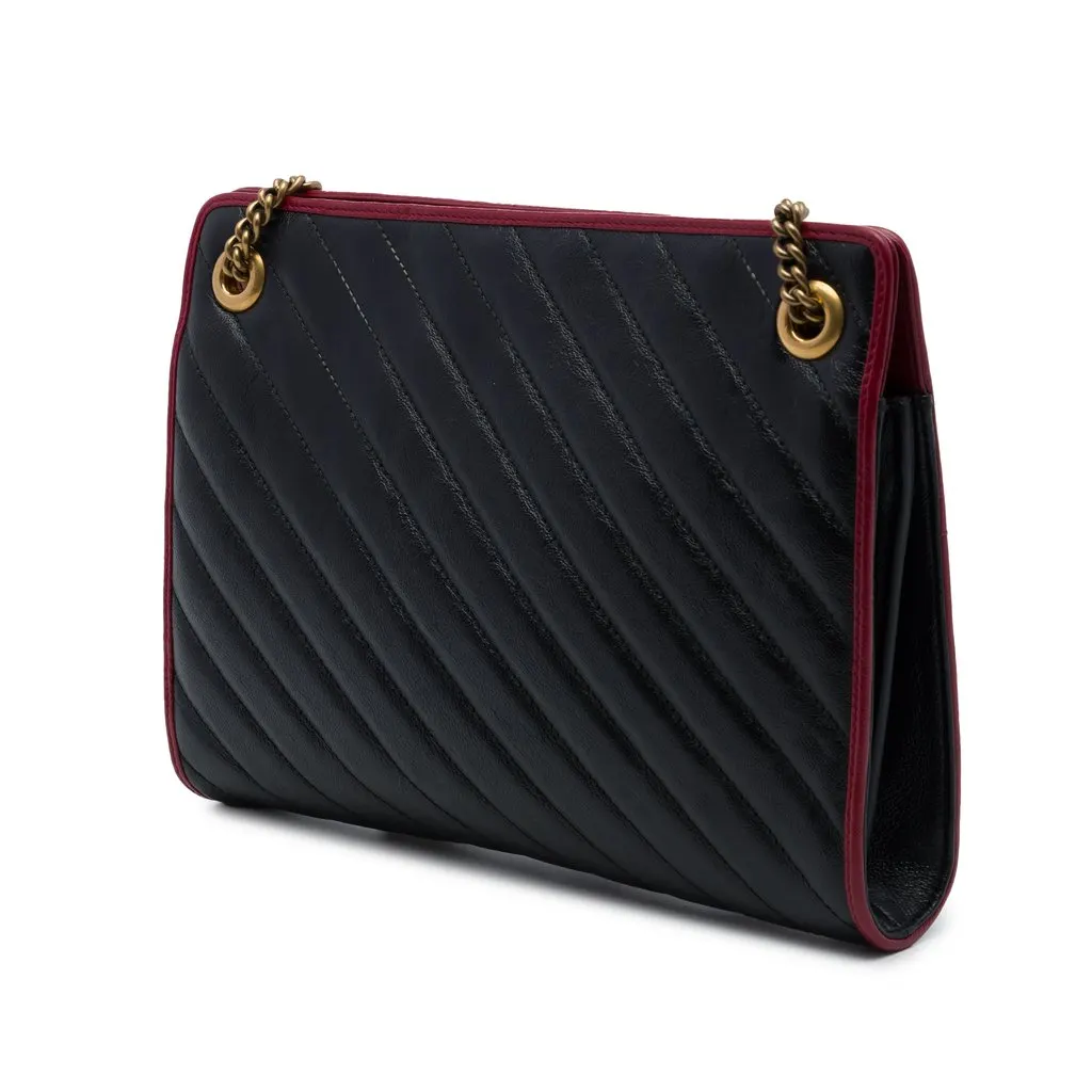Gucci GG Marmont Bicolor Matelasse Diagonal Calfskin Torchon Shoulder Bag Black Leather Very good - Back View