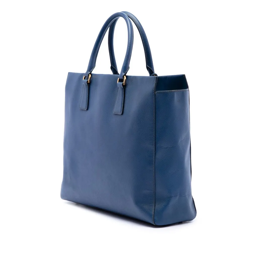 Prada Saffiano Lux Open Convertible Tote Blue Leather Very good - Back View