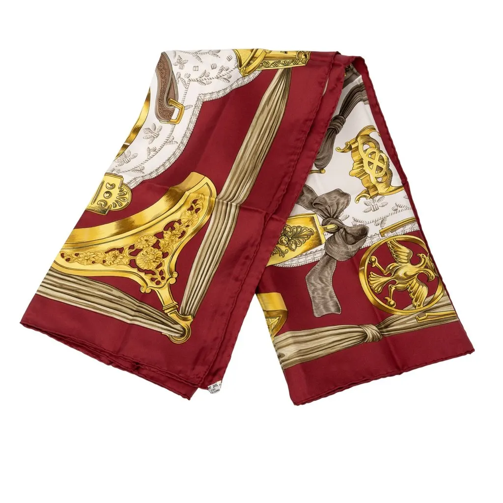 Hermès Etriers Silk Scarf 90 White Silk Good - Front View