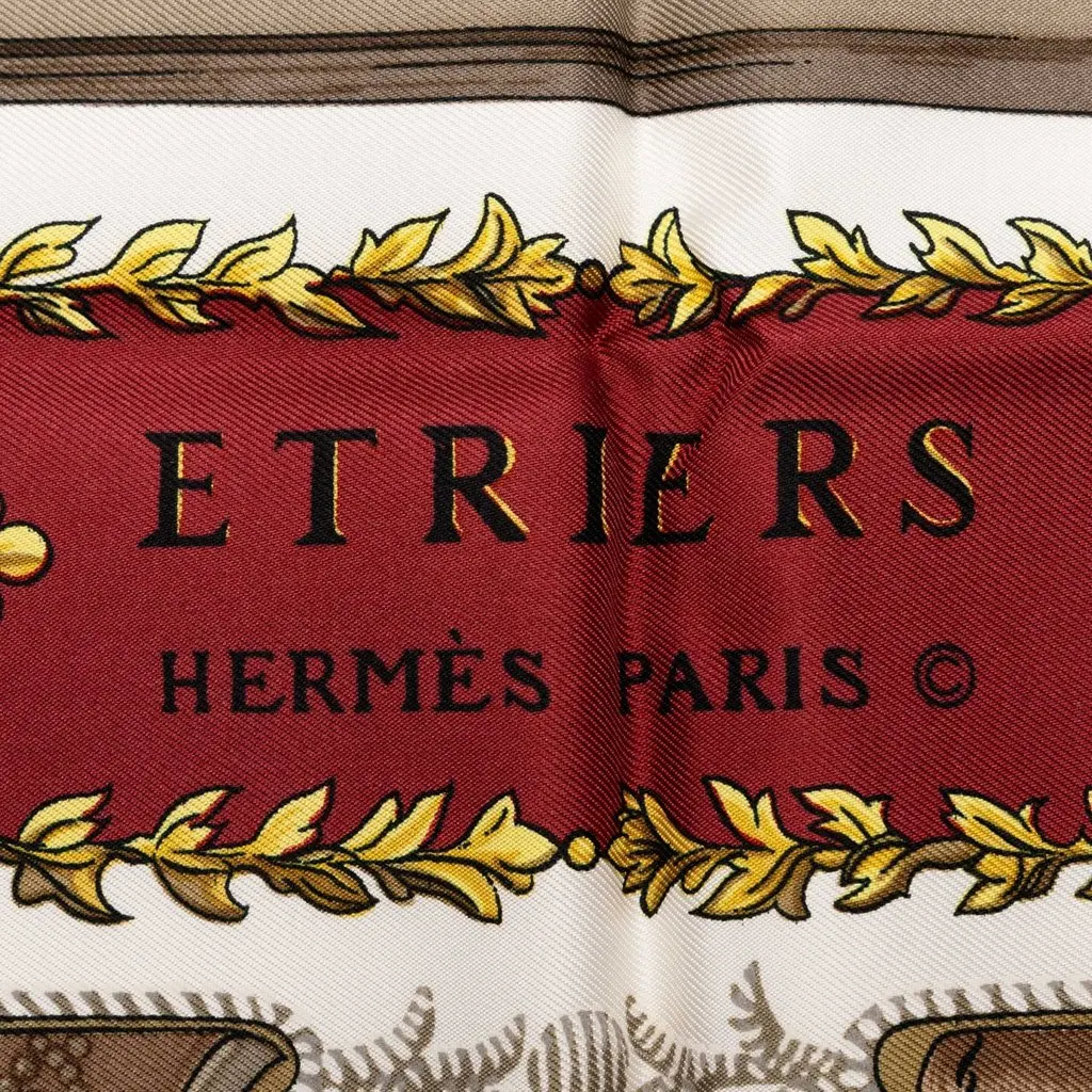 Hermès Etriers Silk Scarf 90 White Silk Good - Back View