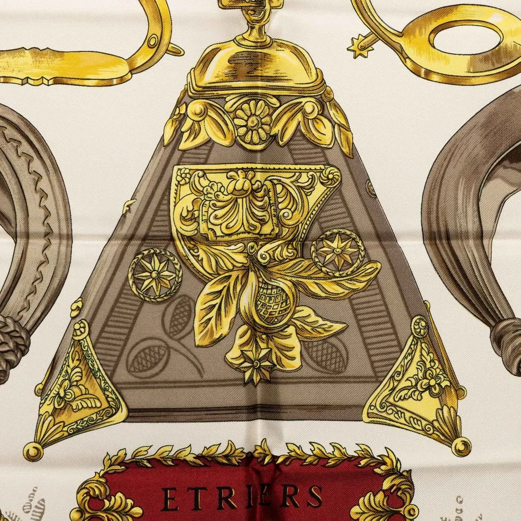 Hermès Etriers Silk Scarf 90 White Silk Good - Model View