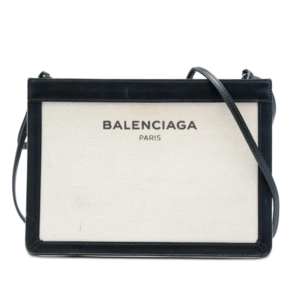 Balenciaga Canvas Navy Pochette Crossbody Brown Very good - Front View