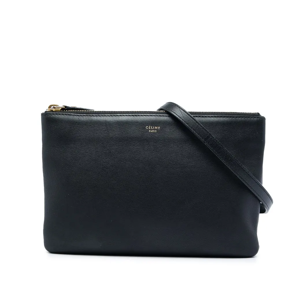 Celine Small Lambskin Trio Crossbody Black Leather Good - Front View