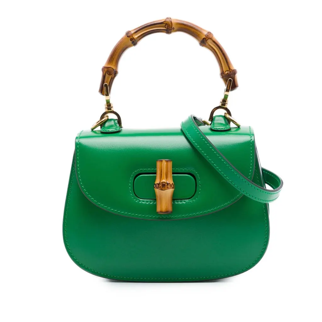 Gucci Mini Calfskin 1947 Bamboo Top Handle Bag Green Leather Very good - Front View