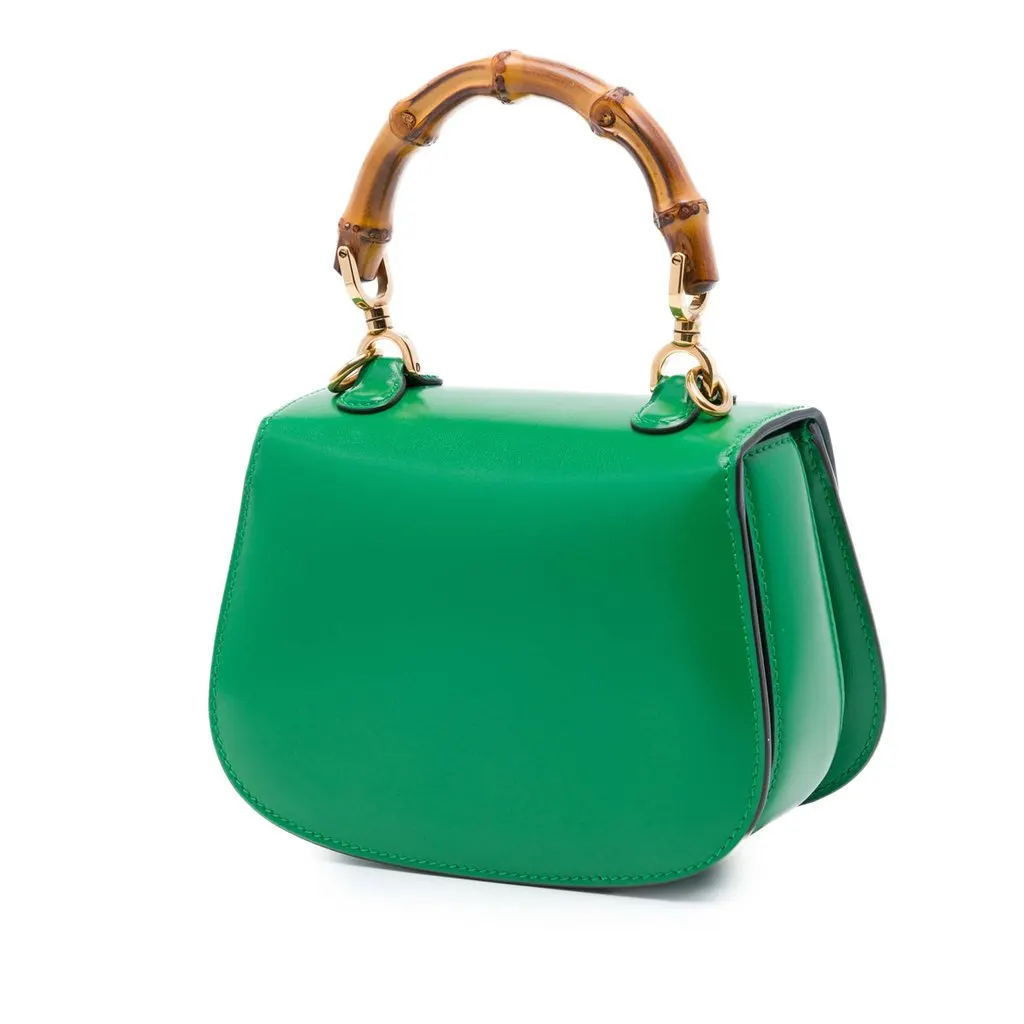Gucci Mini Calfskin 1947 Bamboo Top Handle Bag Green Leather Very good - Back View
