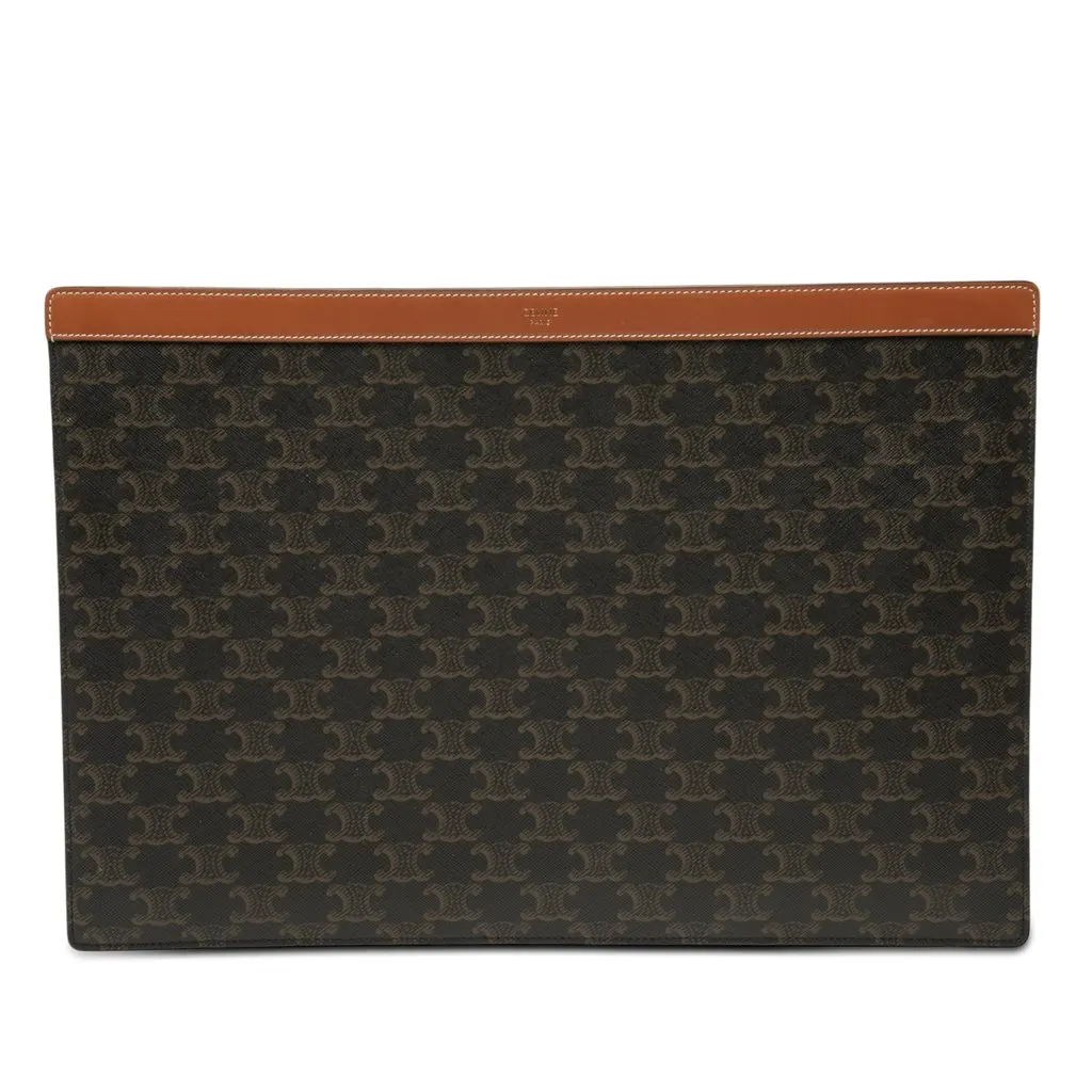 Celine Triomphe Coated Canvas Clutch Brown Very good - Front View