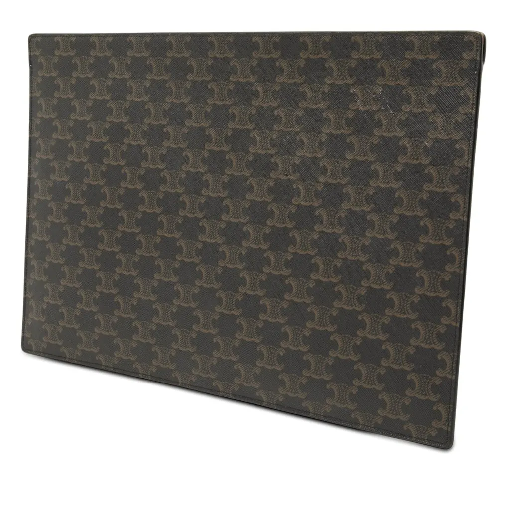 Celine Triomphe Coated Canvas Clutch Brown Very good - Back View
