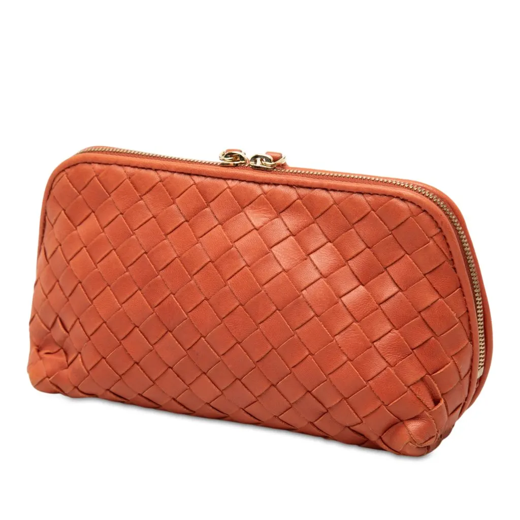 Bottega Veneta Nappa Intrecciato Cosmetic Pouch Orange Leather Very good - Back View