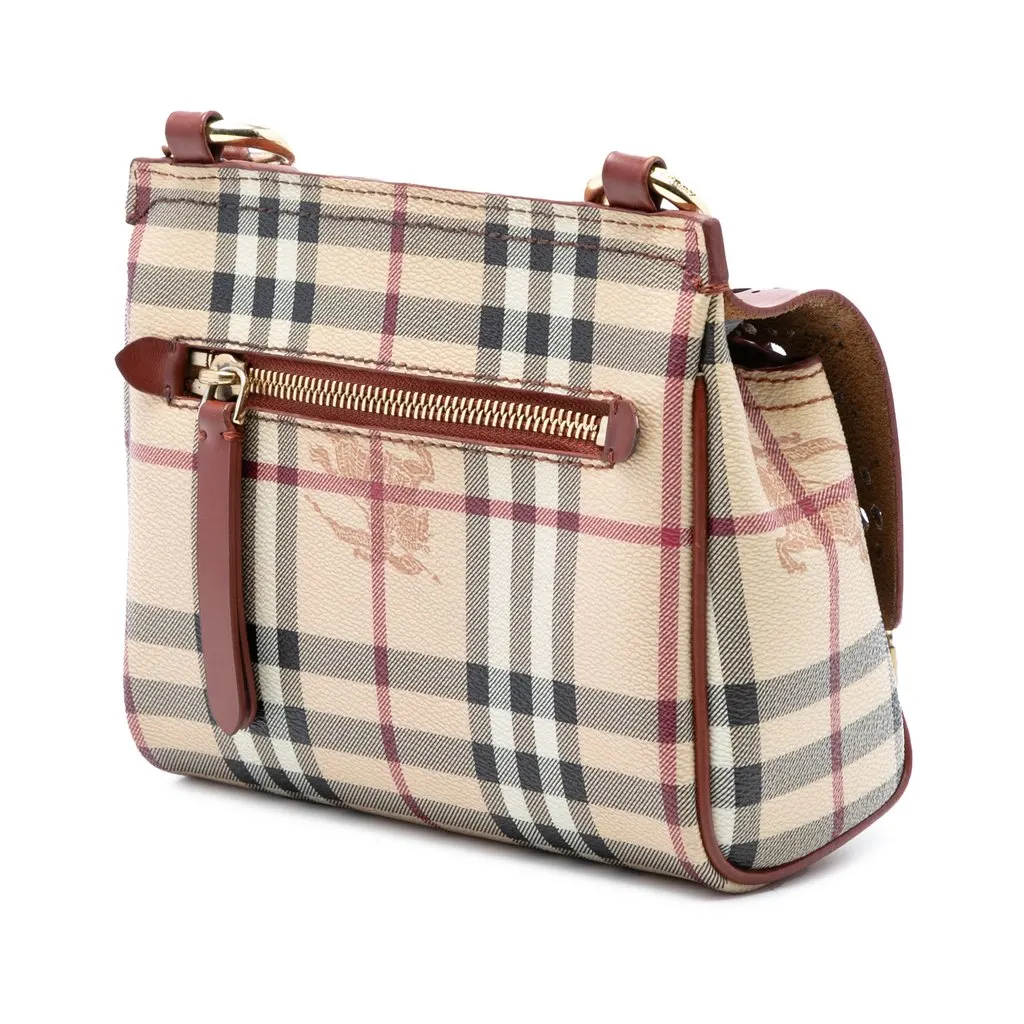Burberry Baby Haymarket Check Coated Canvas and Perforated Leather Bridle Crossbody Beige Good - Back View