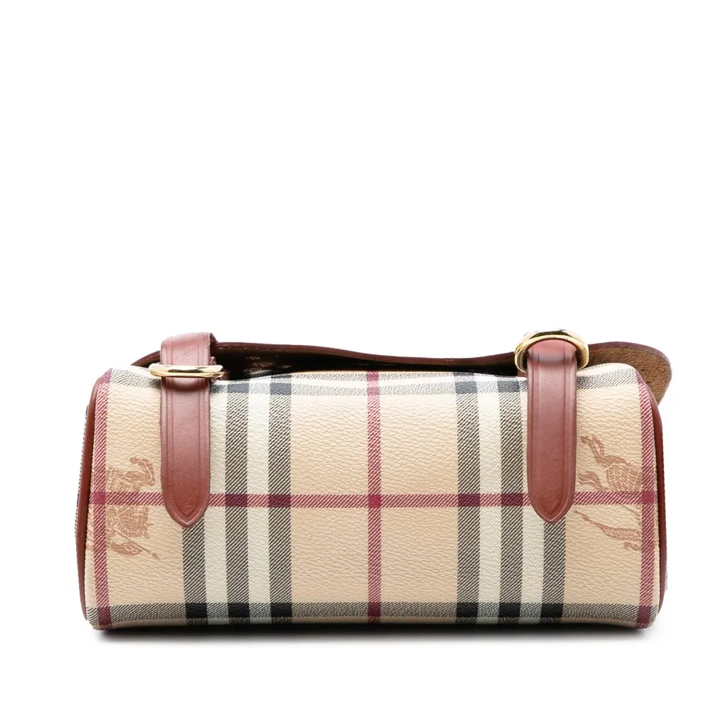 Burberry Baby Haymarket Check Coated Canvas and Perforated Leather Bridle Crossbody Beige Good - Inside View