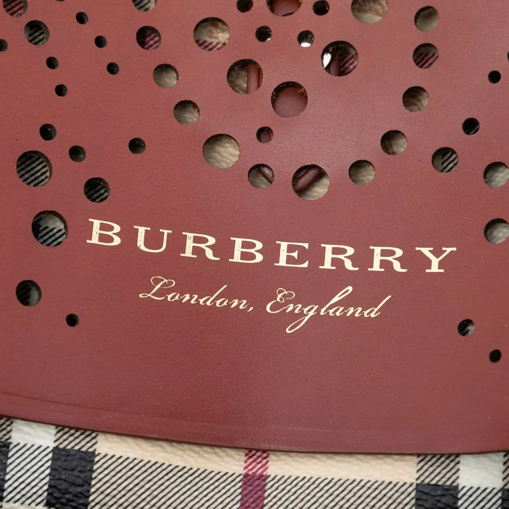 Burberry Baby Haymarket Check Coated Canvas and Perforated Leather Bridle Crossbody Beige Good - Box View