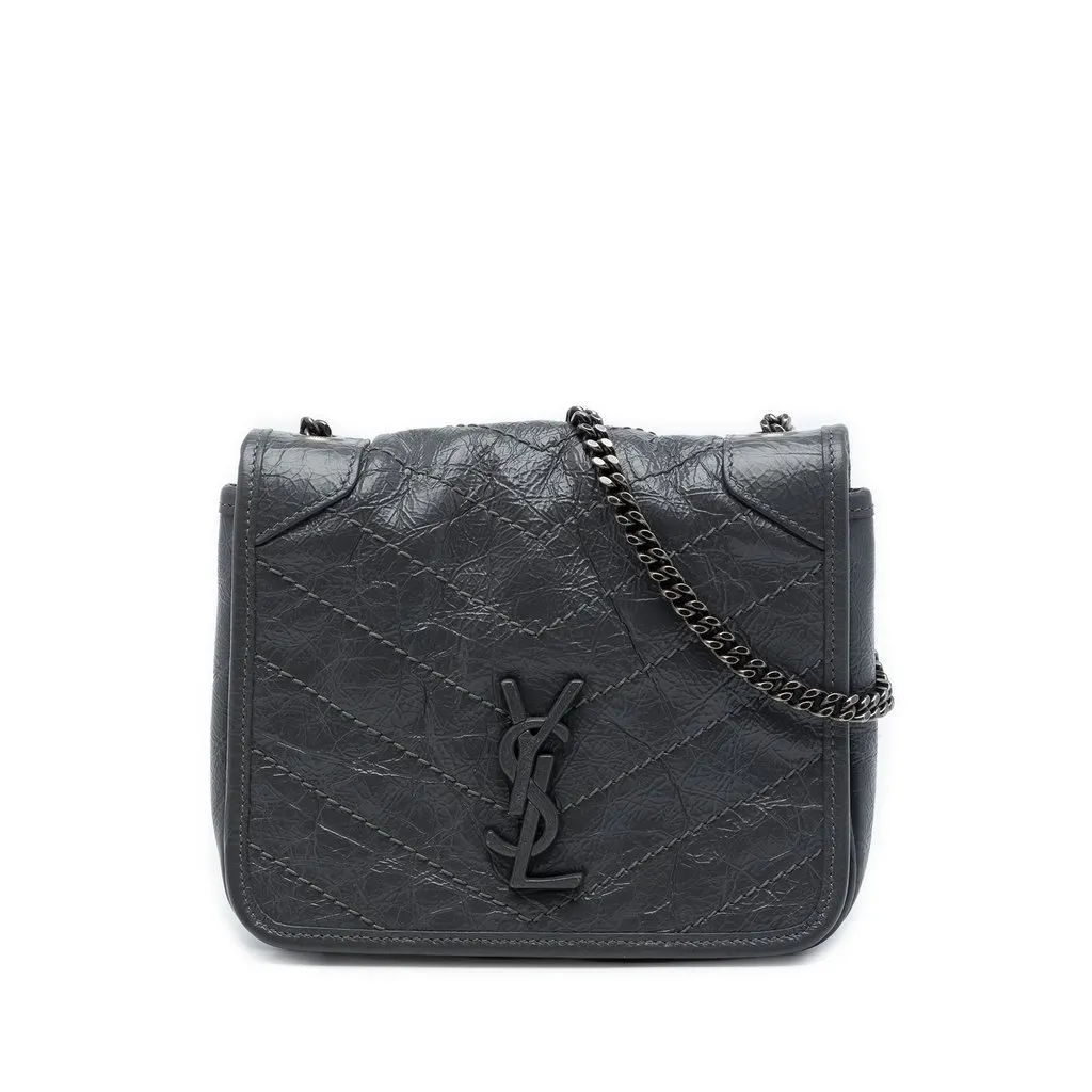 Saint Laurent Crinkled Calfskin Niki Wallet on Chain Black Leather Very good - Front View