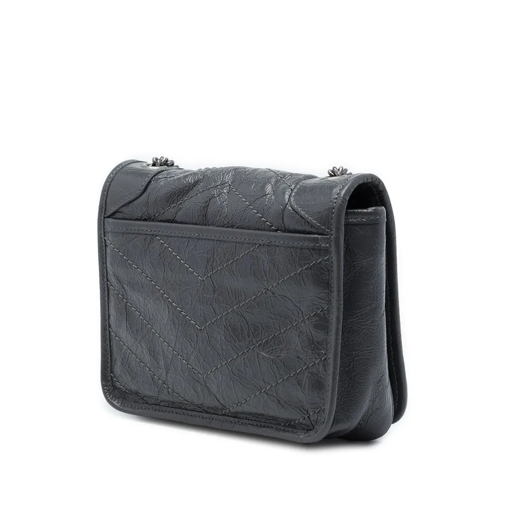 Saint Laurent Crinkled Calfskin Niki Wallet on Chain Black Leather Very good - Back View