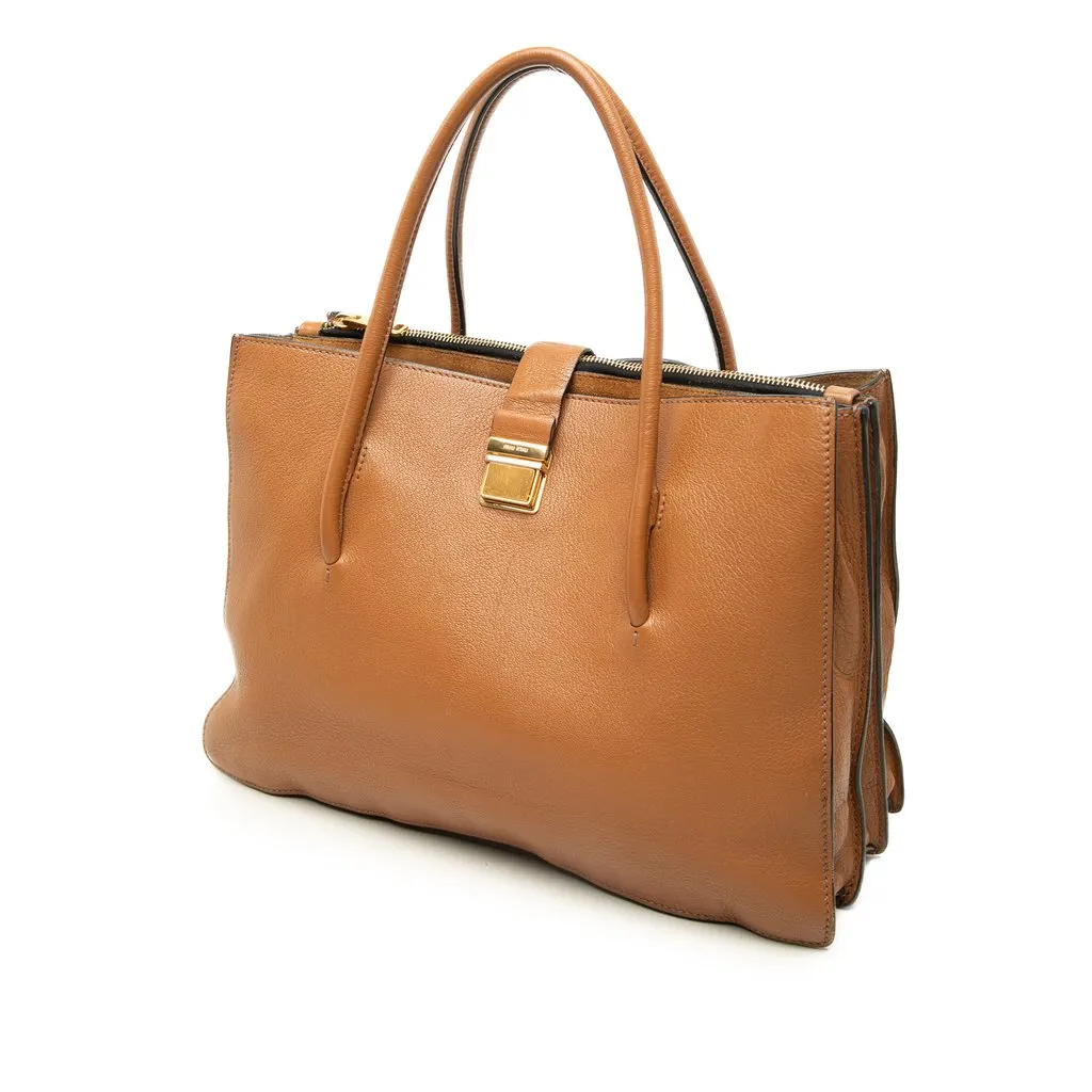 Miu Miu Goatskin Madras Satchel Brown Leather Good - Back View