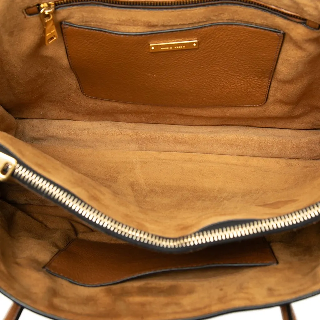 Miu Miu Goatskin Madras Satchel Brown Leather Good - Model View