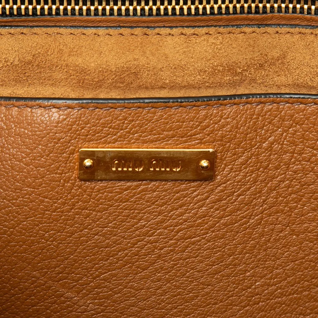 Miu Miu Goatskin Madras Satchel Brown Leather Good - Box View
